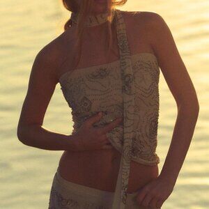 Zara beaded tulle top NWT